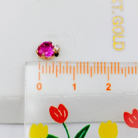 14KT Gold Pink Sapphire and Cubic Zirconia Earrings - Picture 4 of 4